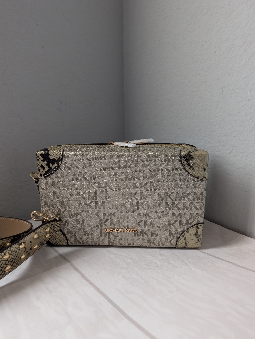 NWT Michael Kors Jeanie Small Metallic Signature Logo & Snake Embossed Crossbody